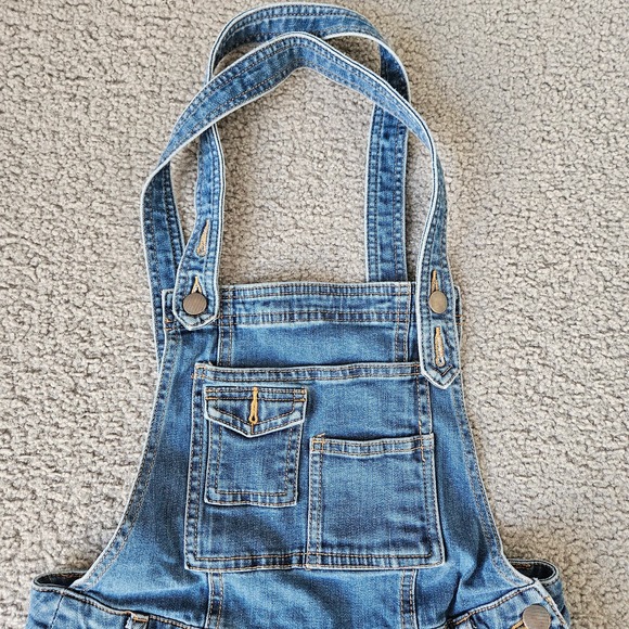 Free People Overalls Womens 26 Blue Denim Bib Wide Adjustable Straps Stretch - Picture 3 of 7